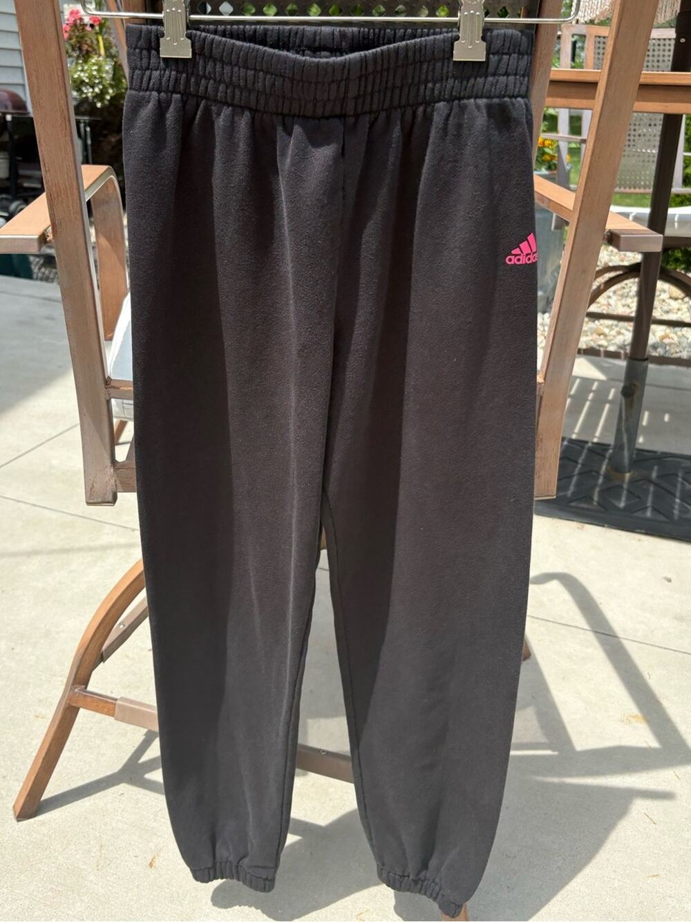 adidas Kids Black Sweatpants with Pink Logo-Size 10/12